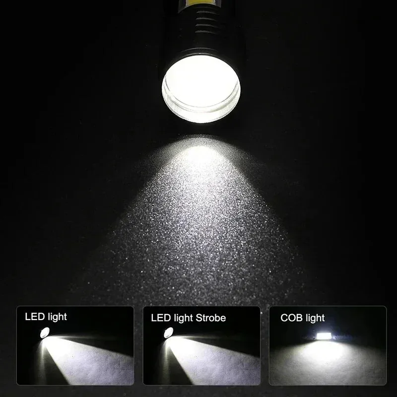 Mini USB Rechargeable LED Flashlight - COB XPE, Zoomable, 3 Modes, Built-in Battery, Outdoor Camping Emergency Torch