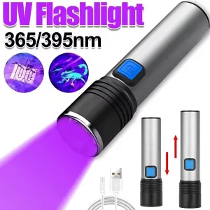 Mini UV Flashlight 395nm, Zoomable, USB Rechargeable Ultraviolet Torch for Pet Stain Detection & Resin Curing