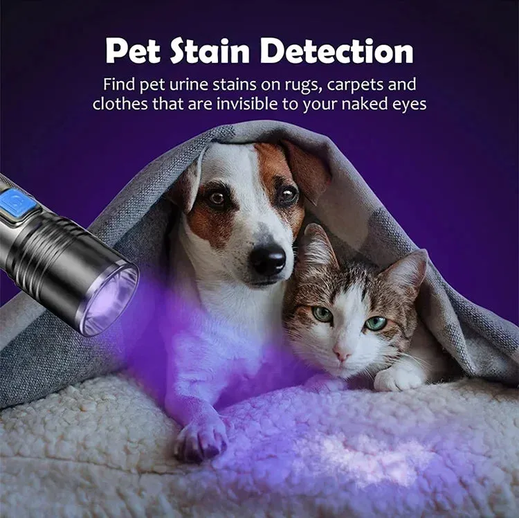 Mini UV Flashlight 395nm, Zoomable, USB Rechargeable Ultraviolet Torch for Pet Stain Detection & Resin Curing