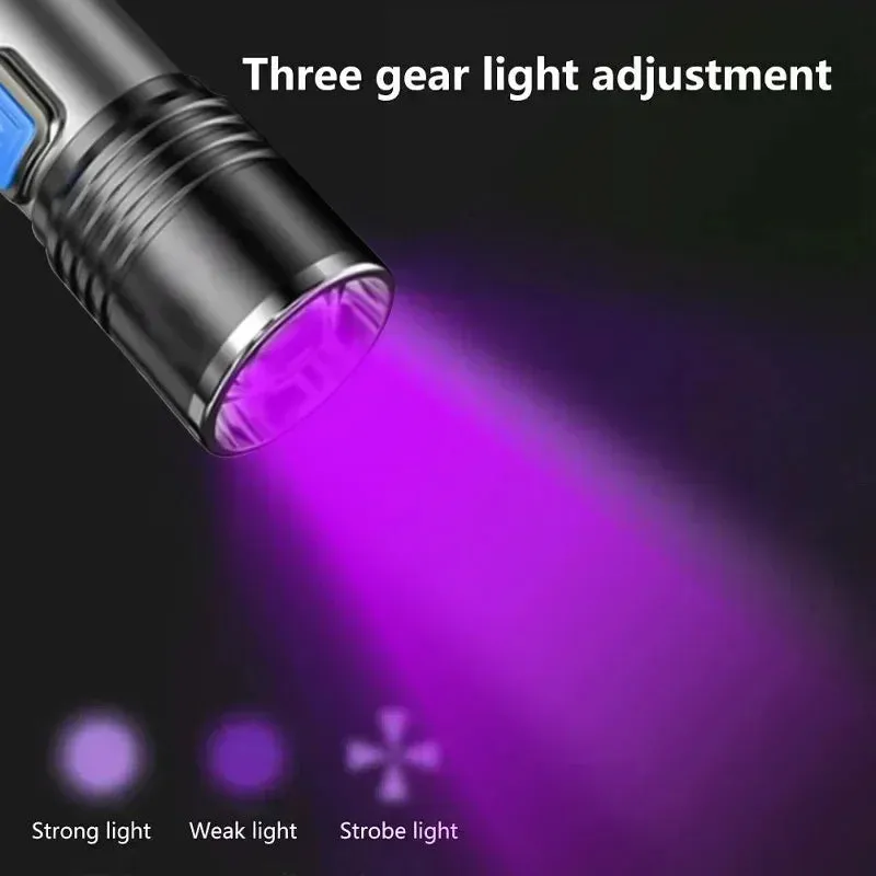 Mini UV Flashlight 395nm, Zoomable, USB Rechargeable Ultraviolet Torch for Pet Stain Detection & Resin Curing