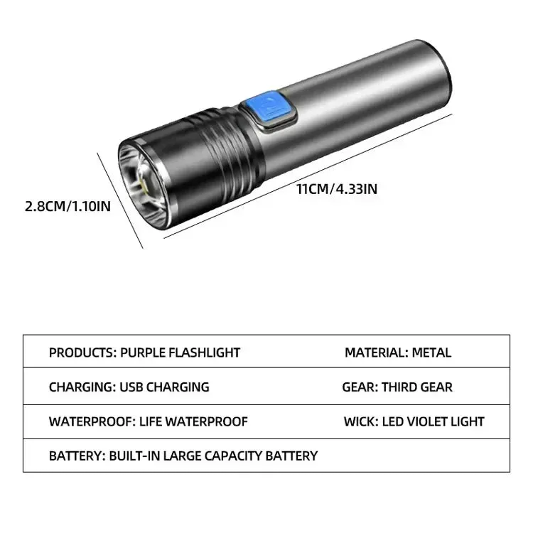 Mini UV Flashlight 395nm, Zoomable, USB Rechargeable Ultraviolet Torch for Pet Stain Detection & Resin Curing