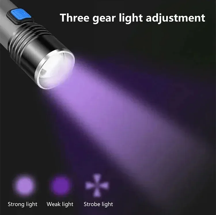 Mini UV Flashlight 395nm, Zoomable, USB Rechargeable Ultraviolet Torch for Pet Stain Detection & Resin Curing
