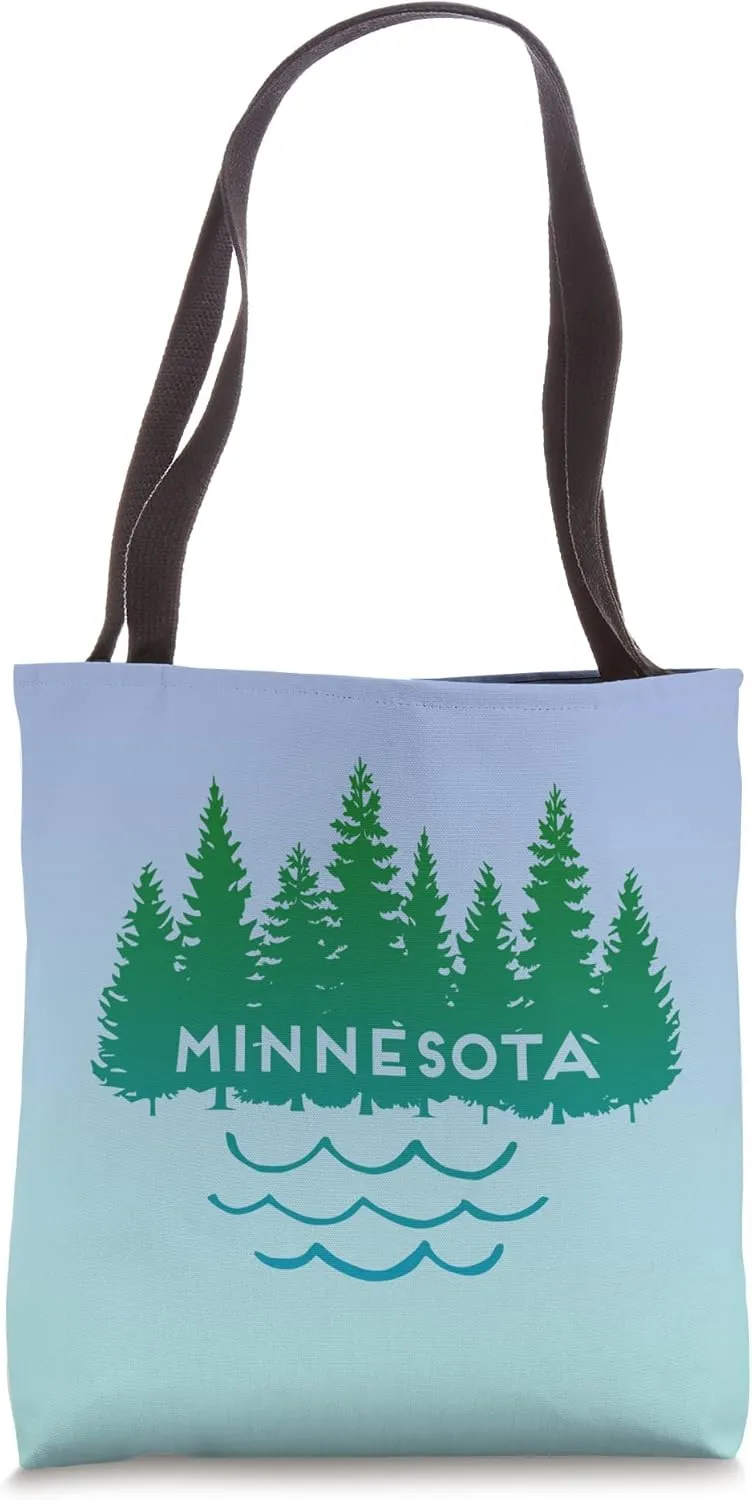 Minnesota Tree Silhouette Lakes Nature Souvenir Graphic Tote Bag