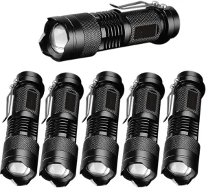 MODOAO 6 Pack Mini Flashlights LED Flashlight 7W 350LM 3 Mode Flashlight Torch Adjustable Focus Zoomable Light,Skid-Proof Design & Waterproof Design (Black)