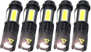 MODOAO COB LED Flashlights,Ultra Bright 4 Modes Mini Handheld Torch,Waterproof Pocket Lights for Emergency and Outdoor and Camping Use(5 Pack)