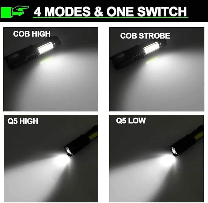 MODOAO COB LED Flashlights,Ultra Bright 4 Modes Mini Handheld Torch,Waterproof Pocket Lights for Emergency and Outdoor and Camping Use(5 Pack)