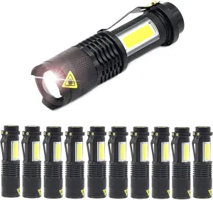 MODOAO COB LED Flashlights,Ultra Bright 4 Modes Mini Handheld Torch,Waterproof Pocket Lights Handheld Flashlight (10 Pack)