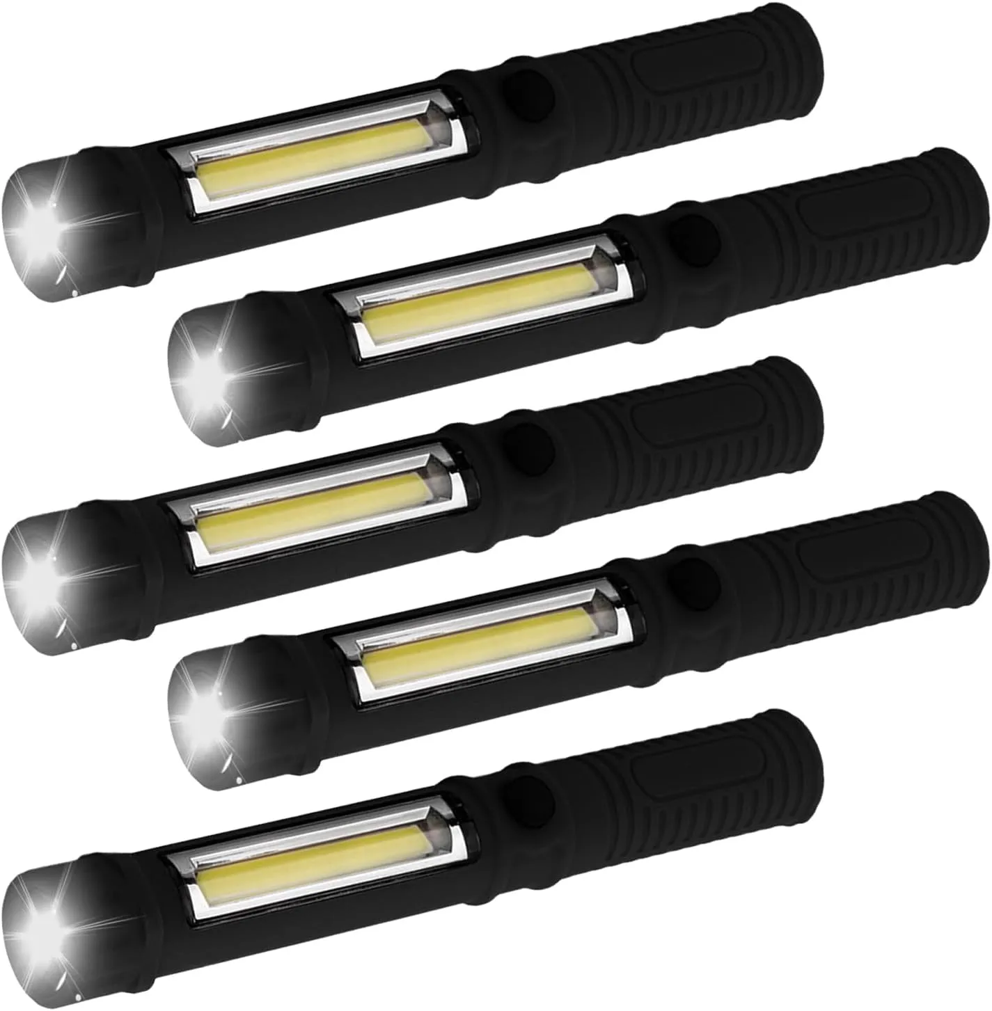 MODOAO Flashlight High Lumens with Magnetic Base Super Bright COB LED Work Light Portable Torch Lamp for Outdoor Camping Flashlight by Brightness (Black,5pack)