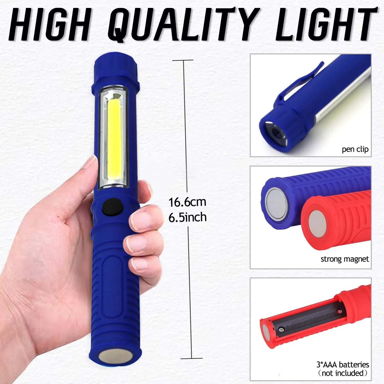MODOAO Flashlight High Lumens with Magnetic Base Super Bright COB LED Work Light Portable Torch Lamp for Outdoor Camping Flashlight by Brightness (Black,5pack)