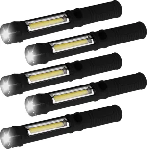 MODOAO Flashlight High Lumens with Magnetic Base Super Bright COB LED Work Light Portable Torch Lamp for Outdoor Camping Flashlight by Brightness (Black,5pack)