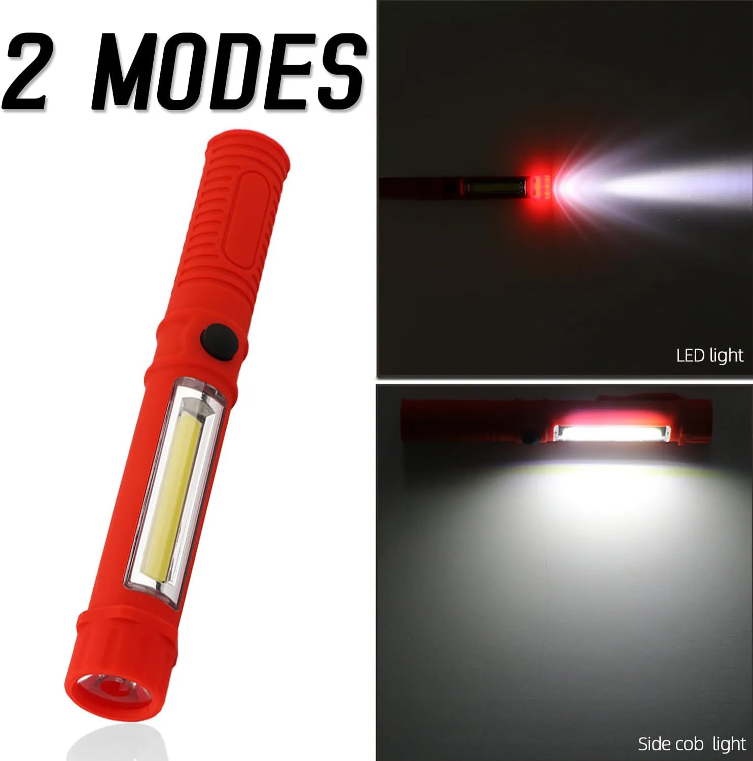 MODOAO Flashlight High Lumens with Magnetic Base Super Bright COB LED Work Light Portable Torch Lamp for Outdoor Camping Flashlight by Brightness (Black,5pack)