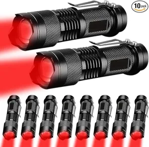 MODOAO Red Light Flashlight, 3 Modes Red Led Flashlight, Focus Zoomable,Use in Night Observation and Outdoor Activities for Camping, Hiking, Night Vision (10)