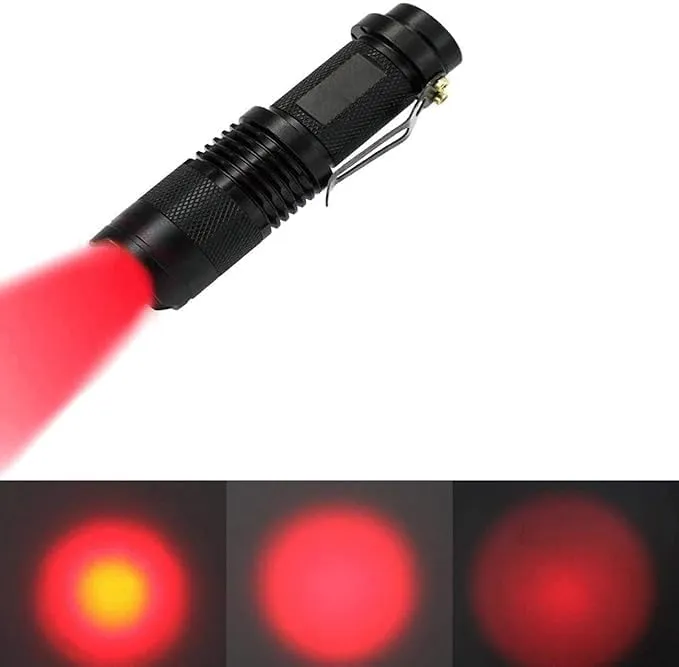 MODOAO Red Light Flashlight, 3 Modes Red Led Flashlight, Focus Zoomable,Use in Night Observation and Outdoor Activities for Camping, Hiking, Night Vision (10)