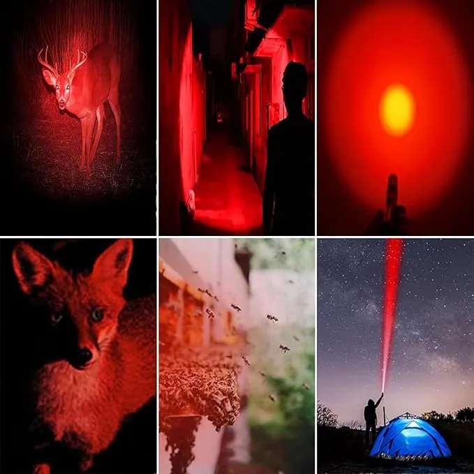 MODOAO Red Light Flashlight, 3 Modes Red Led Flashlight, Focus Zoomable,Use in Night Observation and Outdoor Activities for Camping, Hiking, Night Vision (10)