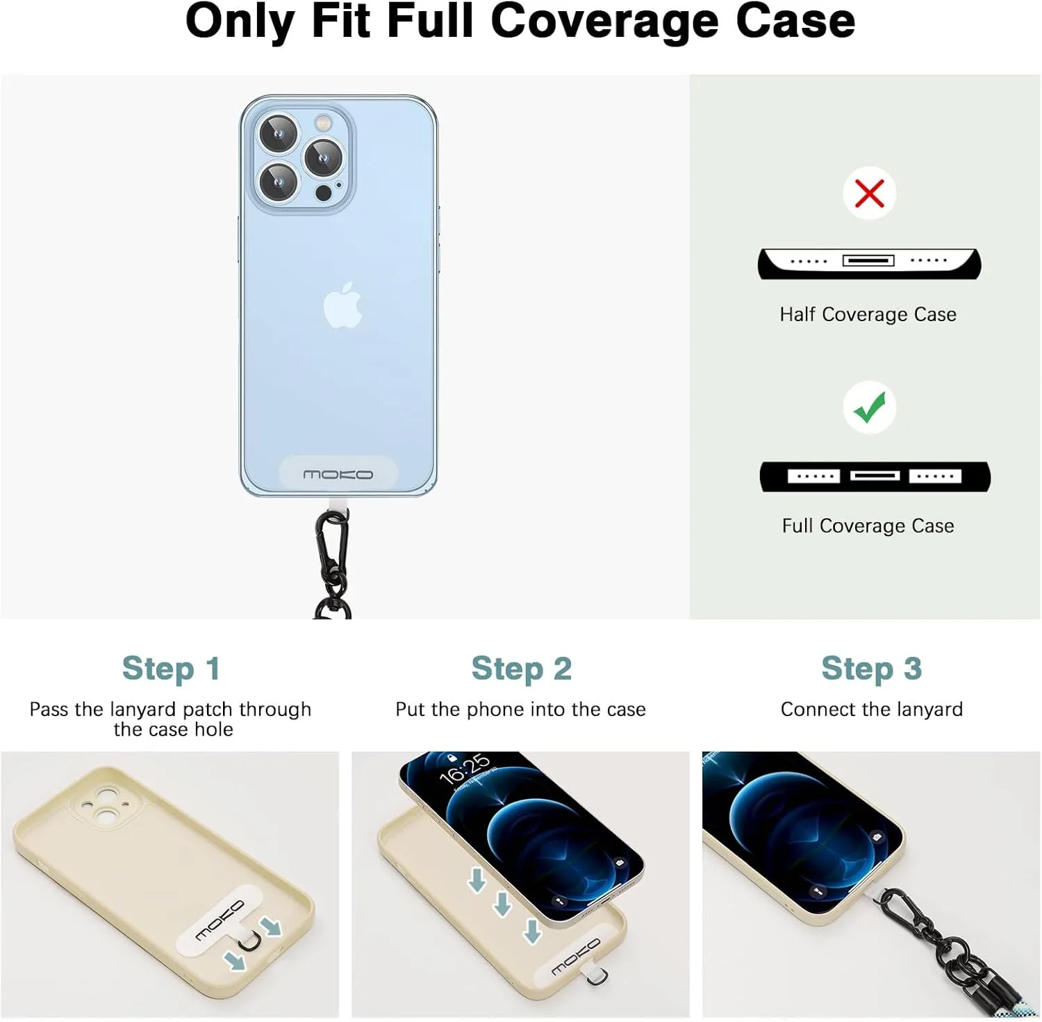MoKo Adjustable Cell Phone Lanyard, Premium 8mm Thick Rope Mobile Phone Neck Strap & Wrist Strap, Lanyard Patch2, Blue & Green