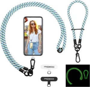 MoKo Adjustable Cell Phone Lanyard, Premium 8mm Thick Rope Mobile Phone Neck Strap & Wrist Strap, Lanyard Patch2, Blue & Green
