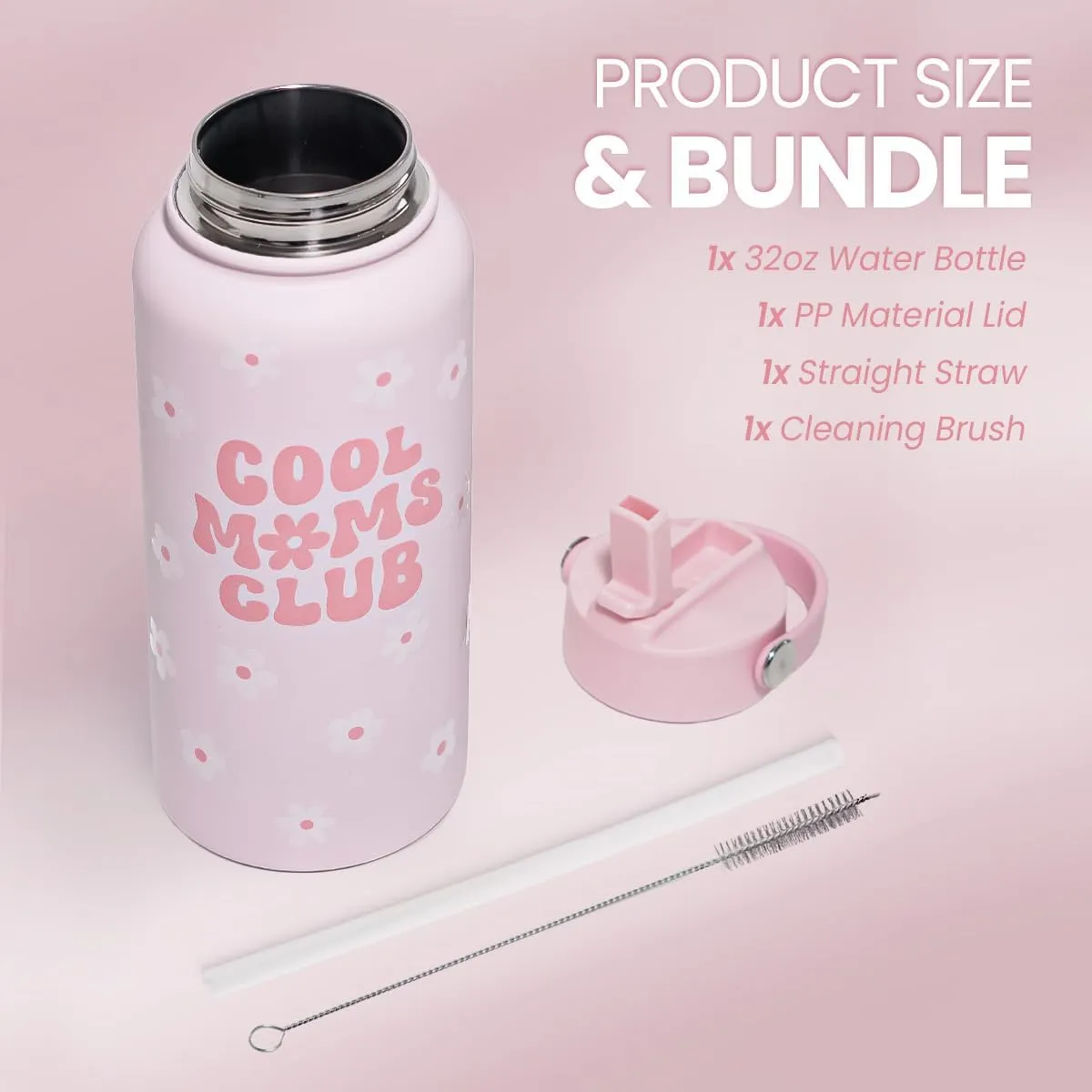 Mom Water Bottle, Cool Moms Club Bottles 32oz Stainless Steel Insulated with Lid, Mom Gifts from Daughter Son, Gifts for Mother's Day Christmas Birthday