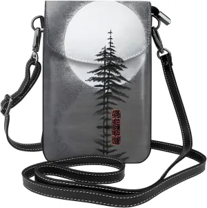 Moon Pine Tree Printed Women's Crossbody Phone Bag - Perfect for Travel and Shopping