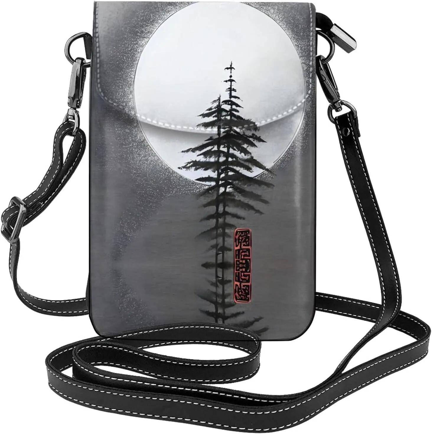 Moon Pine Tree Printed Women's Crossbody Phone Bag - Perfect for Travel and Shopping