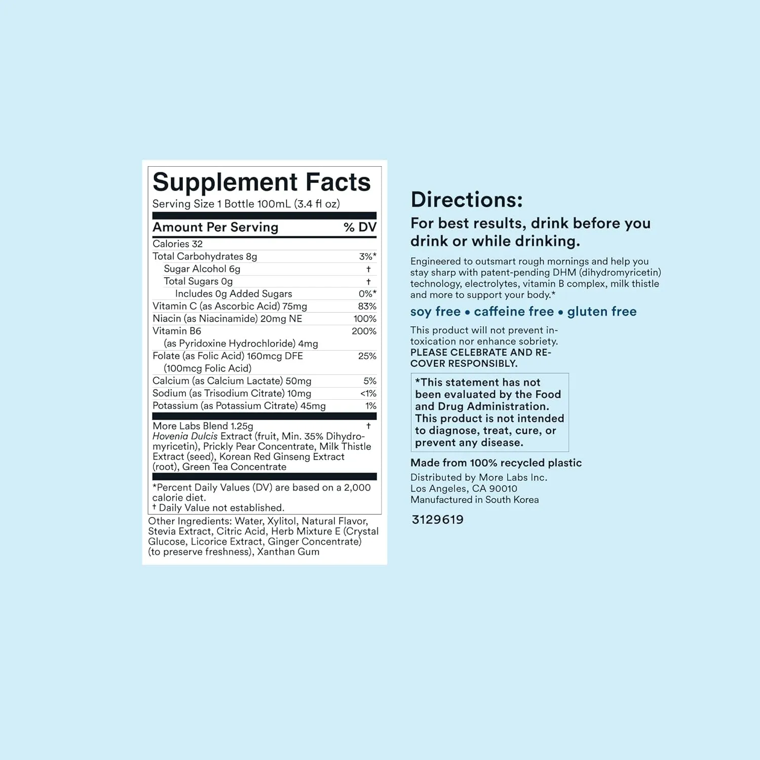 Morning Recovery Electrolyte, Milk Thistle Drink Proprietary Formulation to Hydrate While Drinking for Morning Recovery, Highly Soluble Liquid DHM, Sugar-Free Lemon, Pack of 12
