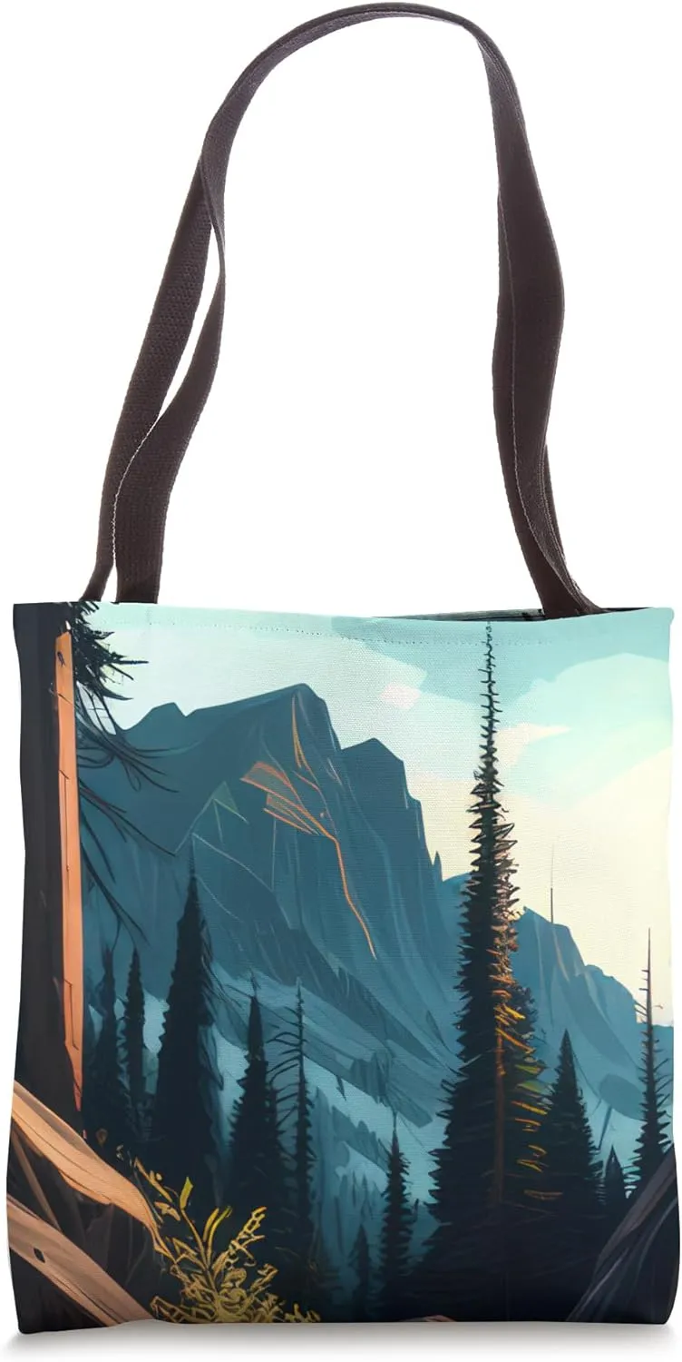 Mountain Wilderness Outdoor Pine Tree Hiking Earthy Forest Tote Bag