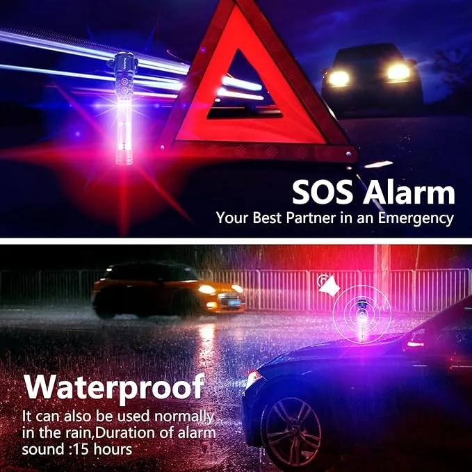 Multi-Function Emergency with Window Breaker and Seatbelt Cutter, LED Flashlight, Strobe SOS Beacon，Mobile Power，Alarm Rescue, 2024 Version，for car，Outdoor，Hiking, Fishing, Dog Walking