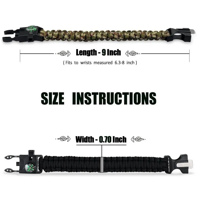 Multi-functional Paracord bracelet Braided  Survival Bracelet Outdoor Scraper Whistle buckle tools 550Ibs paracord for Outdoor