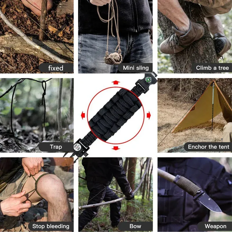 Multi-functional Paracord bracelet Braided  Survival Bracelet Outdoor Scraper Whistle buckle tools 550Ibs paracord for Outdoor