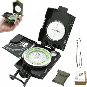 Multifunctional Aiming Navigation Luminous Compass Sighting Navigation Compass with Inclinometer Camping Survival Compass Glow in The Dark for Hiking Camping