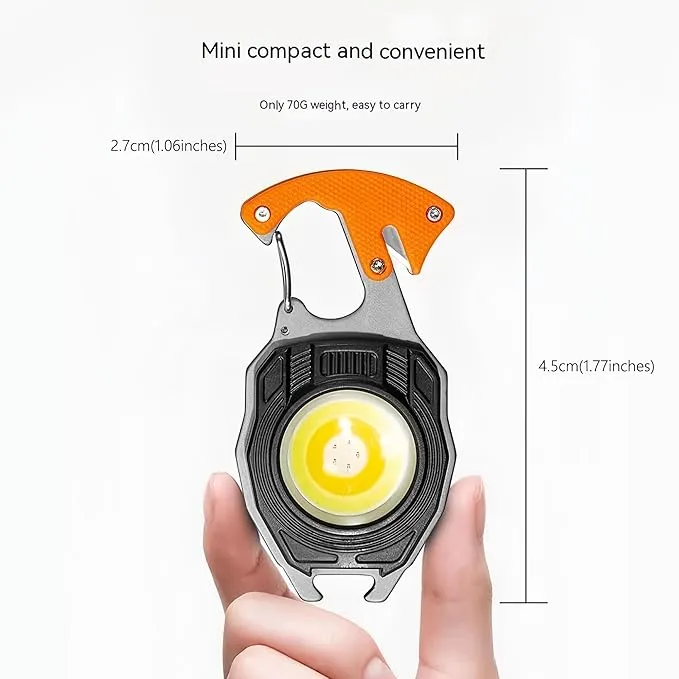 Multifunctional COB Mini Keychain Flashlights,7 Light Modes,LED Rechargeable Small Torch with Screwdriver,Bottle Opener,Lighter etc. for Outdoor Camping Hiking(Blue)