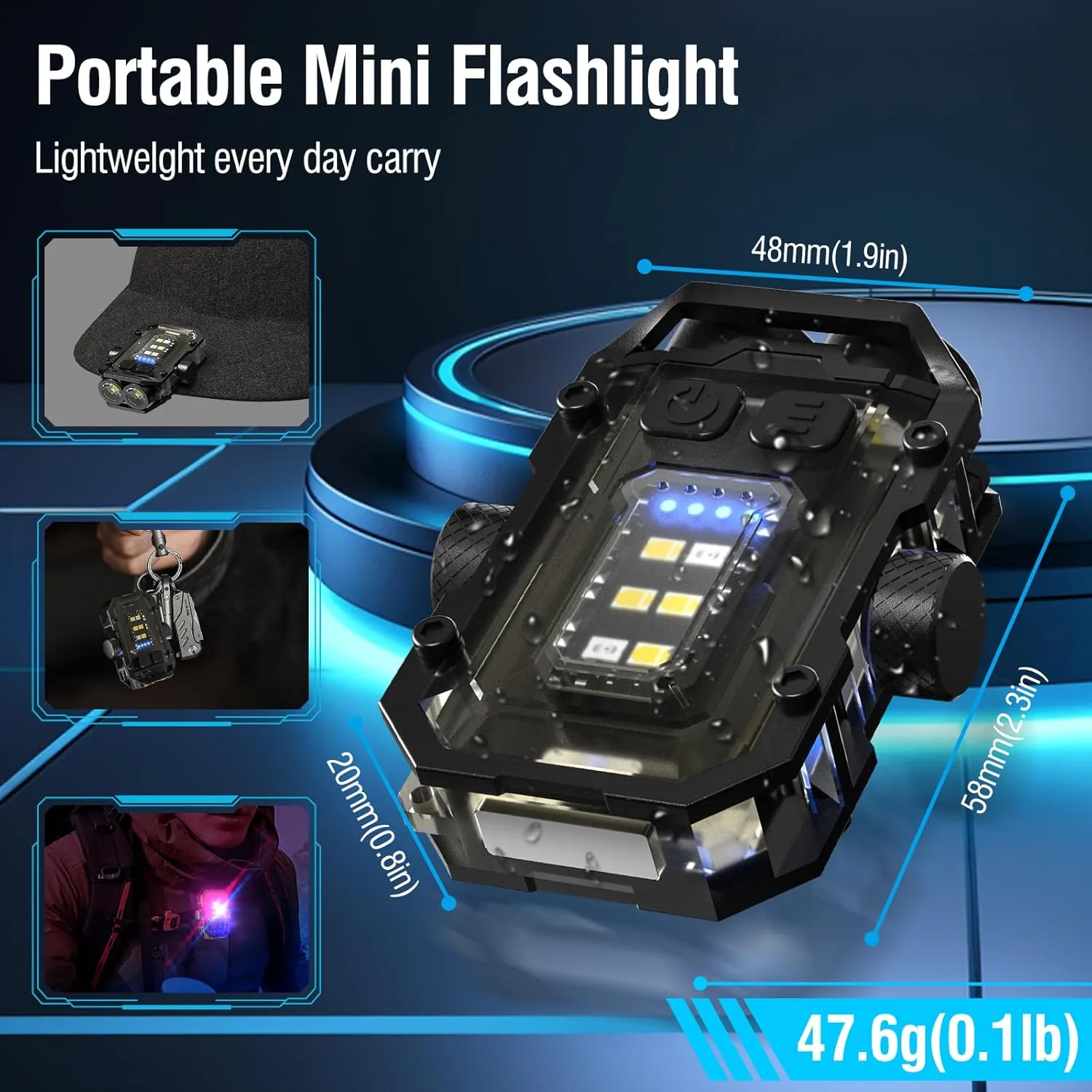 N11 Clip Magnetic Mini EDC Flashlight 1000 Lumens Keychain Flashlights 8 Modes Pocket Flash Light with White Red Blue Lights Small Flashlight for Camping,Running,Emergency,Hiking(Black)