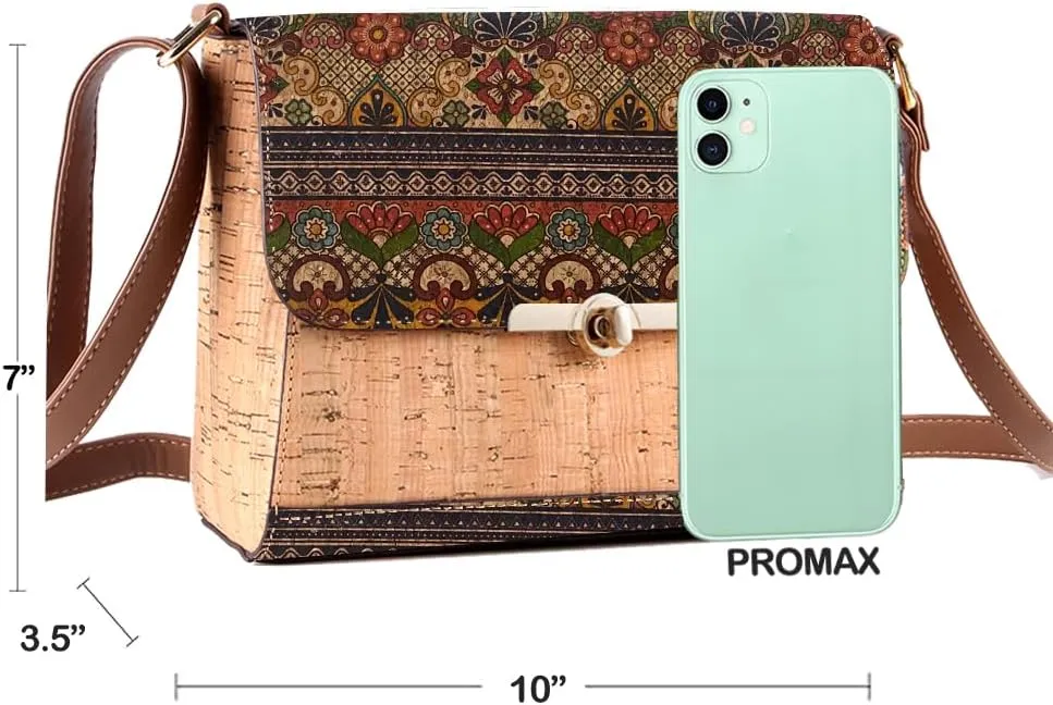 Natural cork zipper Secret key Double latch adjustable shoulder bag purse tote crossbody