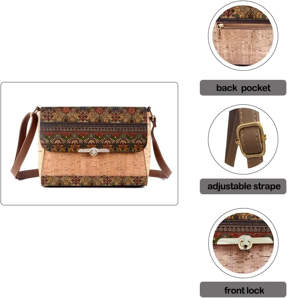 Natural cork zipper Secret key Double latch adjustable shoulder bag purse tote crossbody