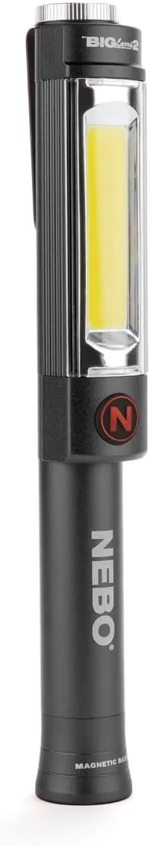 NEBO Big Larry 2 Work Light | 500 Lumens, 4 Light Modes, Magnetic LED Flashlight & Portable COB Task Lamp, Battery Powered, Pocket Clip, Water Resistant, Includes 3x AA Batteries — Storm Gray