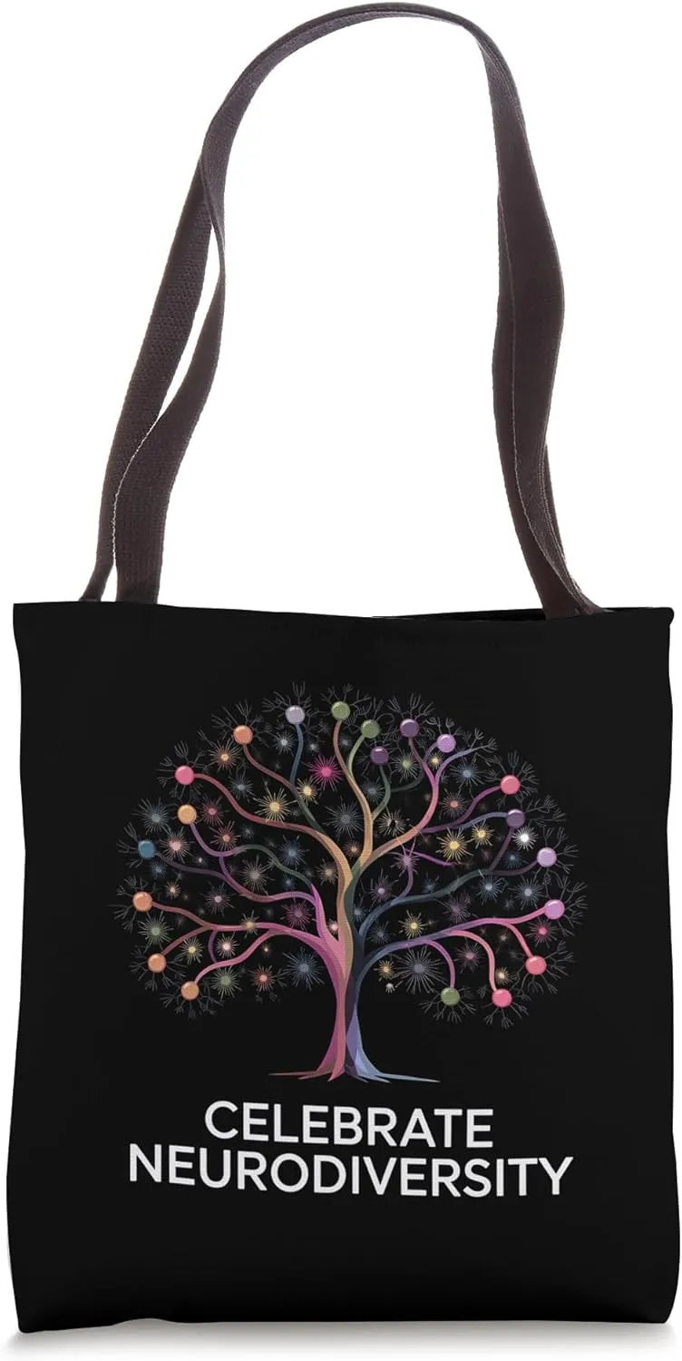 Neurodiversity Acceptance Month Colorful Brain Tree Graphic Tote Bag
