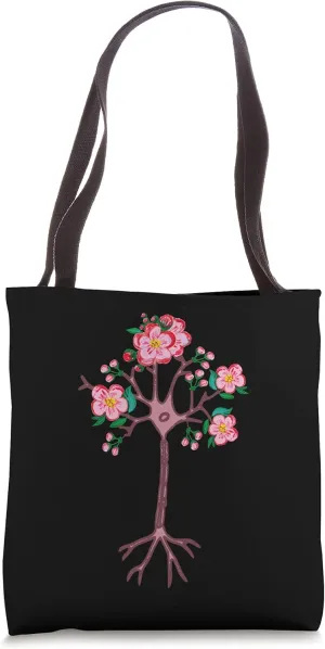 Neuron Brain Nerve Cell Floral Flower Tree Art Neuroscience Tote Bag