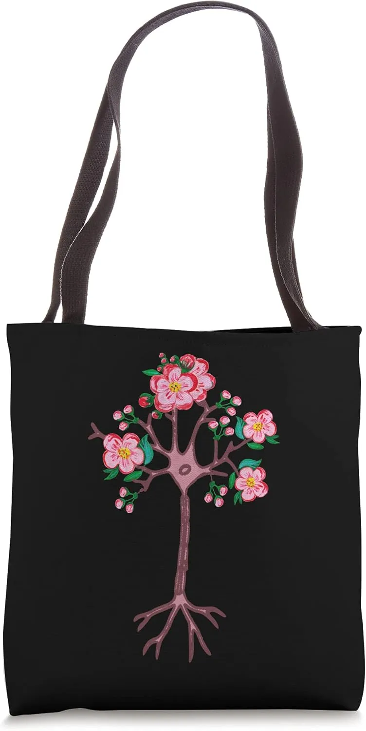 Neuron Brain Nerve Cell Floral Flower Tree Art Neuroscience Tote Bag