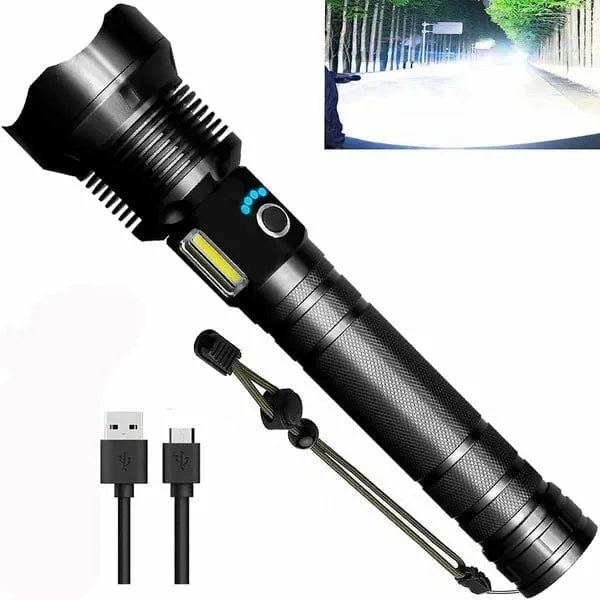 New 500W Powerful Zoom XHP70  LED Torch 4 CORE 100000 Lumens High Power Torch Rechargeable High Endurance Torch with 2PCS 26650 Rechargeable Battery