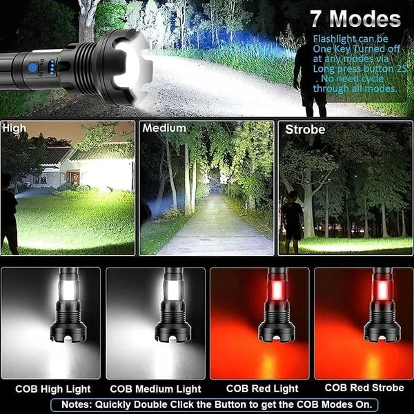 New 500W Powerful Zoom XHP70  LED Torch 4 CORE 100000 Lumens High Power Torch Rechargeable High Endurance Torch with 2PCS 26650 Rechargeable Battery