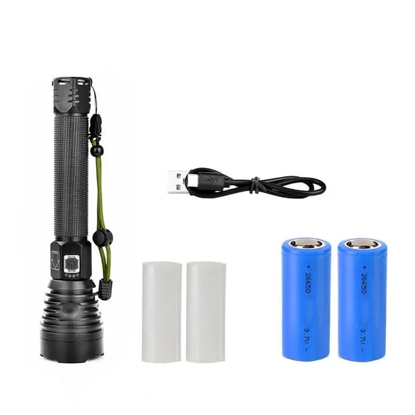 New 500W Powerful Zoom XHP70  LED Torch 4 CORE 100000 Lumens High Power Torch Rechargeable High Endurance Torch with 2PCS 26650 Rechargeable Battery