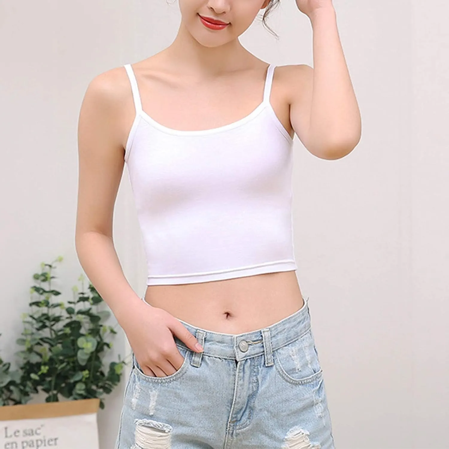 NEWITIN 4 Pack Spaghetti Strap Camisole Top Adjustable Strap Tank Top for Women Girls