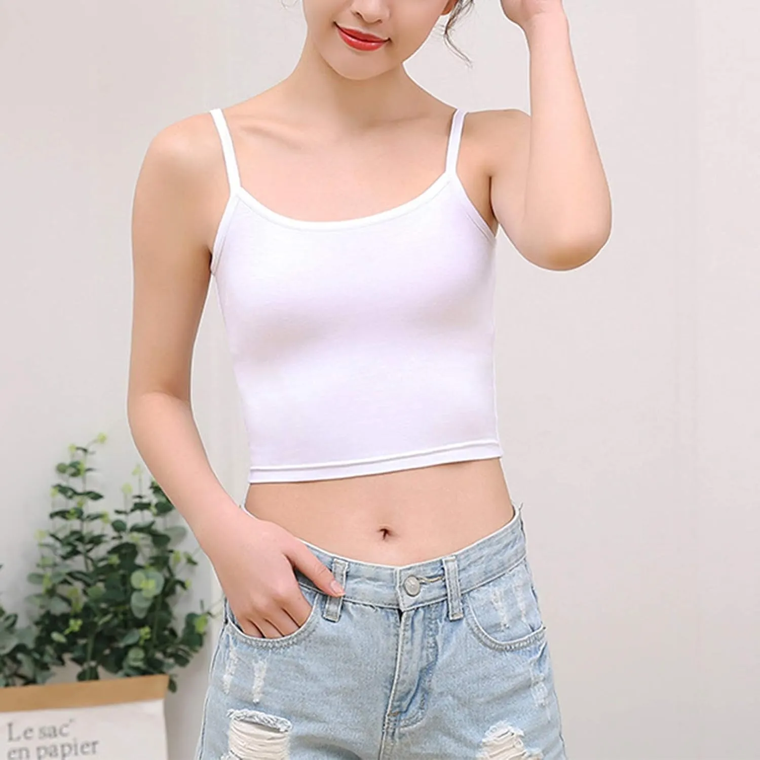 NEWITIN 4 Pack Spaghetti Strap Camisole Top Adjustable Strap Tank Top for Women Girls