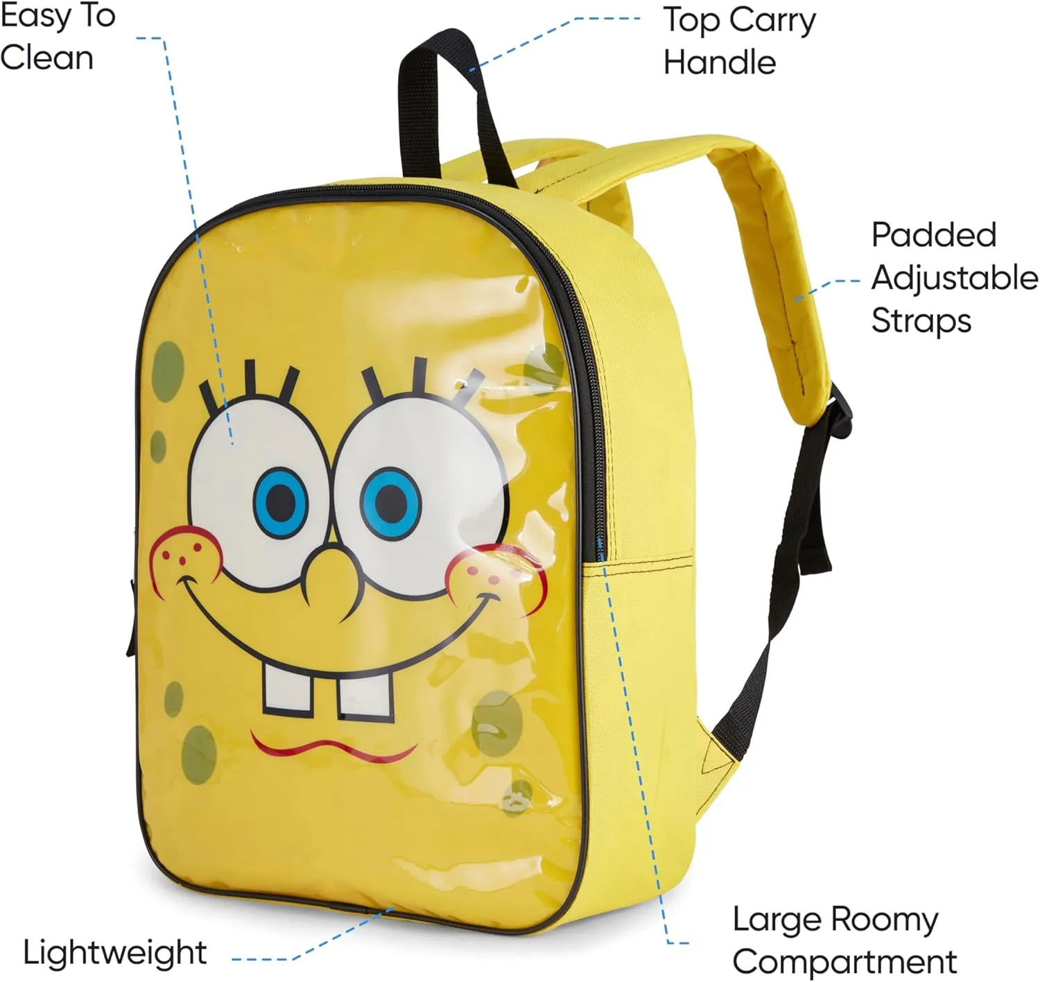 Nickelodeon SpongeBob Backpack for Kids 15” | Cute SpongeBob SquarePants Bookbag for Boys and Girls | Padded Straps & Large Zip Compartment | SpongeBob Back to School Supplies