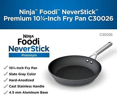 Ninja C30026C, Foodi NeverStick Premium 10.25-Inch Fry Pan, Slate Gray (Canadian Version)