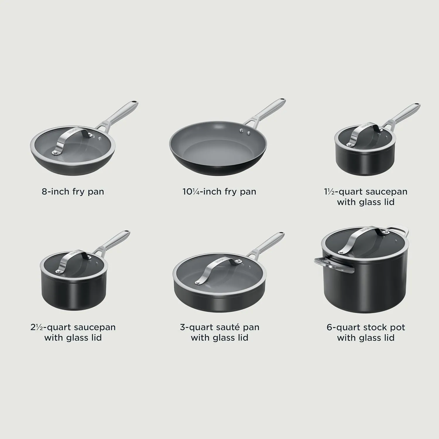 Ninja Ceramic Pro 11-Piece Cookware Set, Non-Stick Pots & Pans Set with Glass Lids, PTFE Free, Ceramic Coated, Oven Safe, All Stovetops & Induction Compatible, Black, CW39011BK