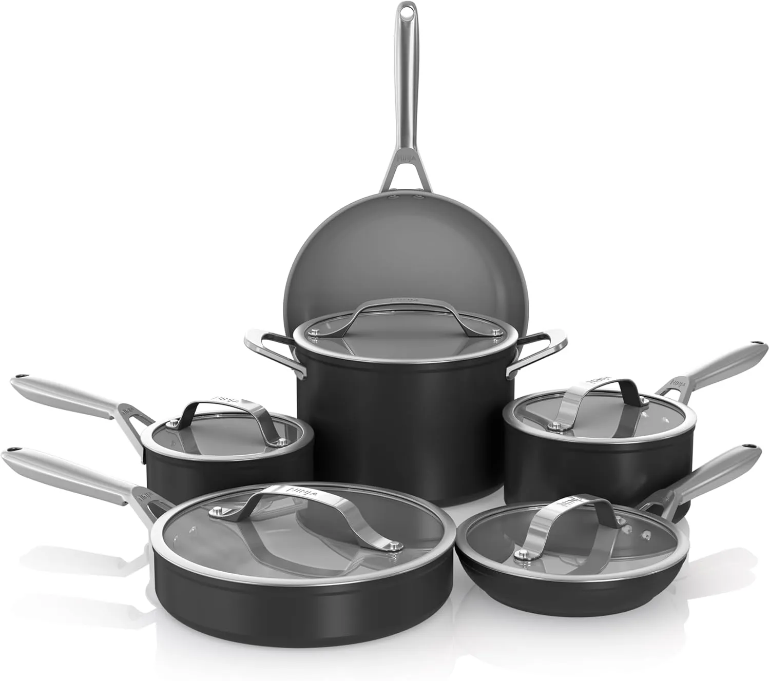 Ninja Ceramic Pro 11-Piece Cookware Set, Non-Stick Pots & Pans Set with Glass Lids, PTFE Free, Ceramic Coated, Oven Safe, All Stovetops & Induction Compatible, Black, CW39011BK