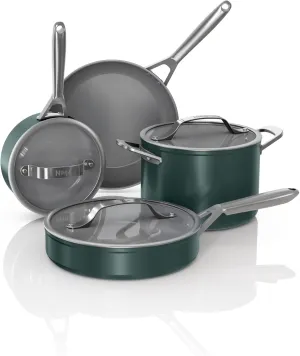 Ninja Ceramic Pro 7-Piece Cookware Set, Non-Stick Pots & Pans Set with Glass Lids, PTFE Free, Ceramic Coated, Oven Safe, All Stovetops & Induction Compatible, British Racing Green, CW39007GN