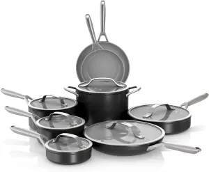 Ninja NeverStick Ceramic Pro 14-Piece Cookware Set, Non-Stick Pots & Pans Set with Glass Lids, Ceramic, Stainless Steel, Stove to Oven Safe, All Stovetops & Induction Compatible, Black, CW39014BK