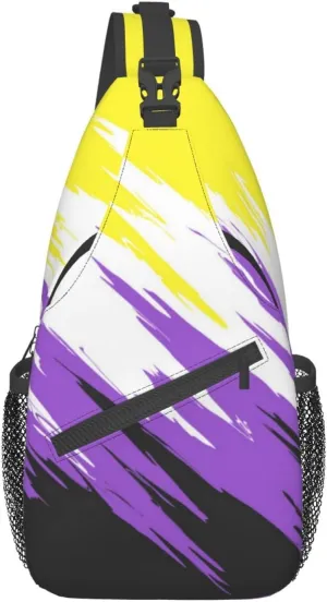 Nonbinary Pride Flag Sling Backpack Multipurpose Chest Bag Hiking Travel Daypack Crossbody Shoulder Bag Outdoor