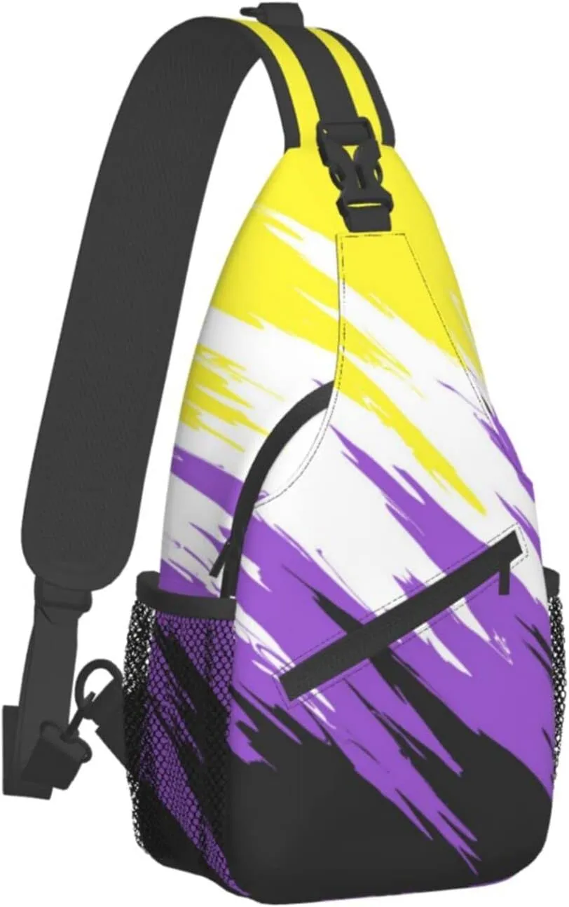 Nonbinary Pride Flag Sling Backpack Multipurpose Chest Bag Hiking Travel Daypack Crossbody Shoulder Bag Outdoor